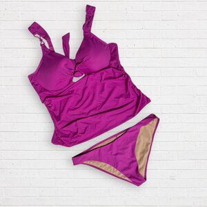 SWIMSUITS FOR ALL Pink 2-PC Underwire Keyhole Tankini Top & Bikini Bottom Set 18